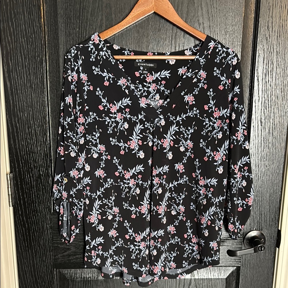 41 Hawthorn Black Pleated 3/4 Sleeve Blouse